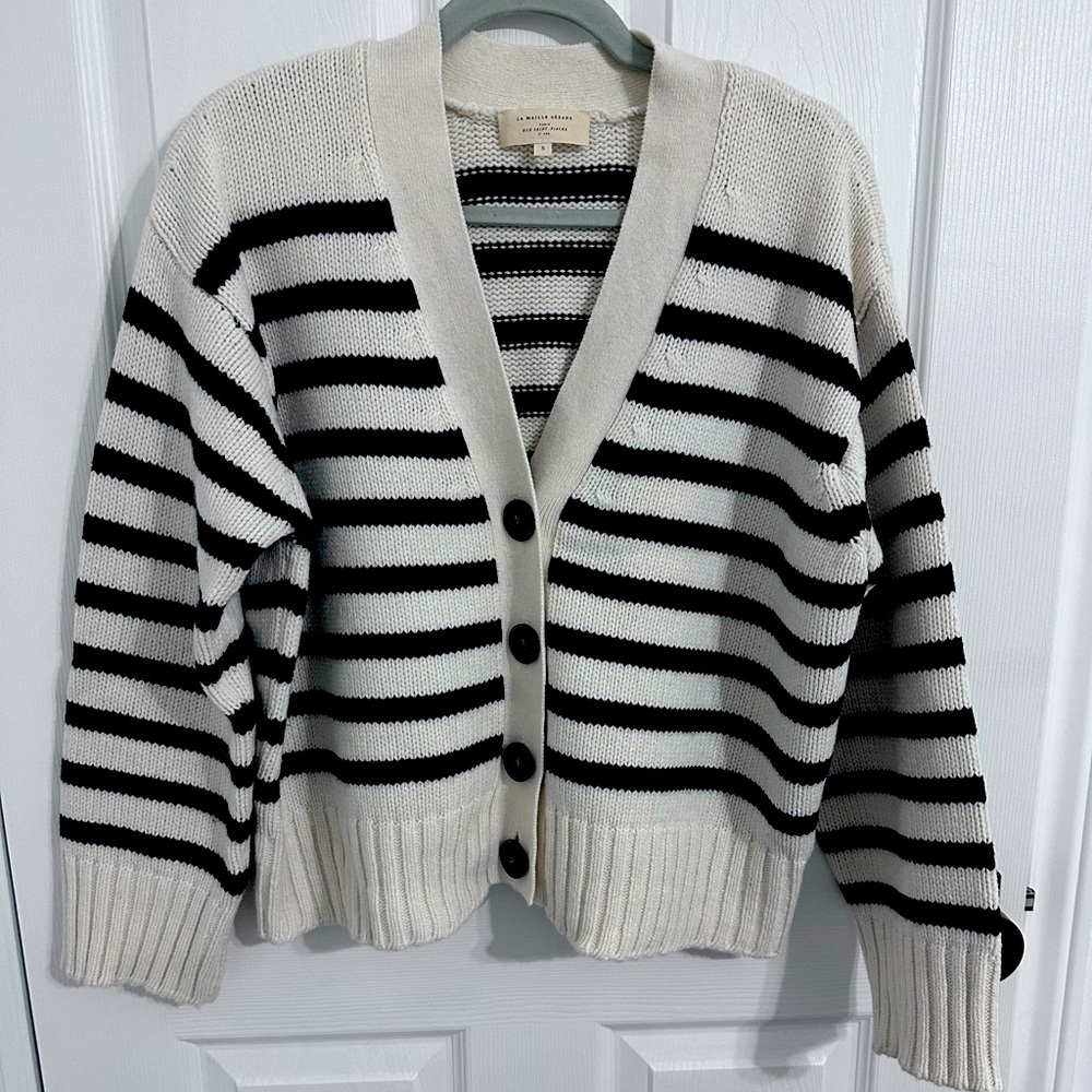 Sezane Navy/Ecru Wilson Cardigan - size small